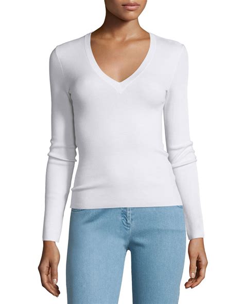 michael kors long sleeve knit top v neck back zipper|michael kors black and white tops.